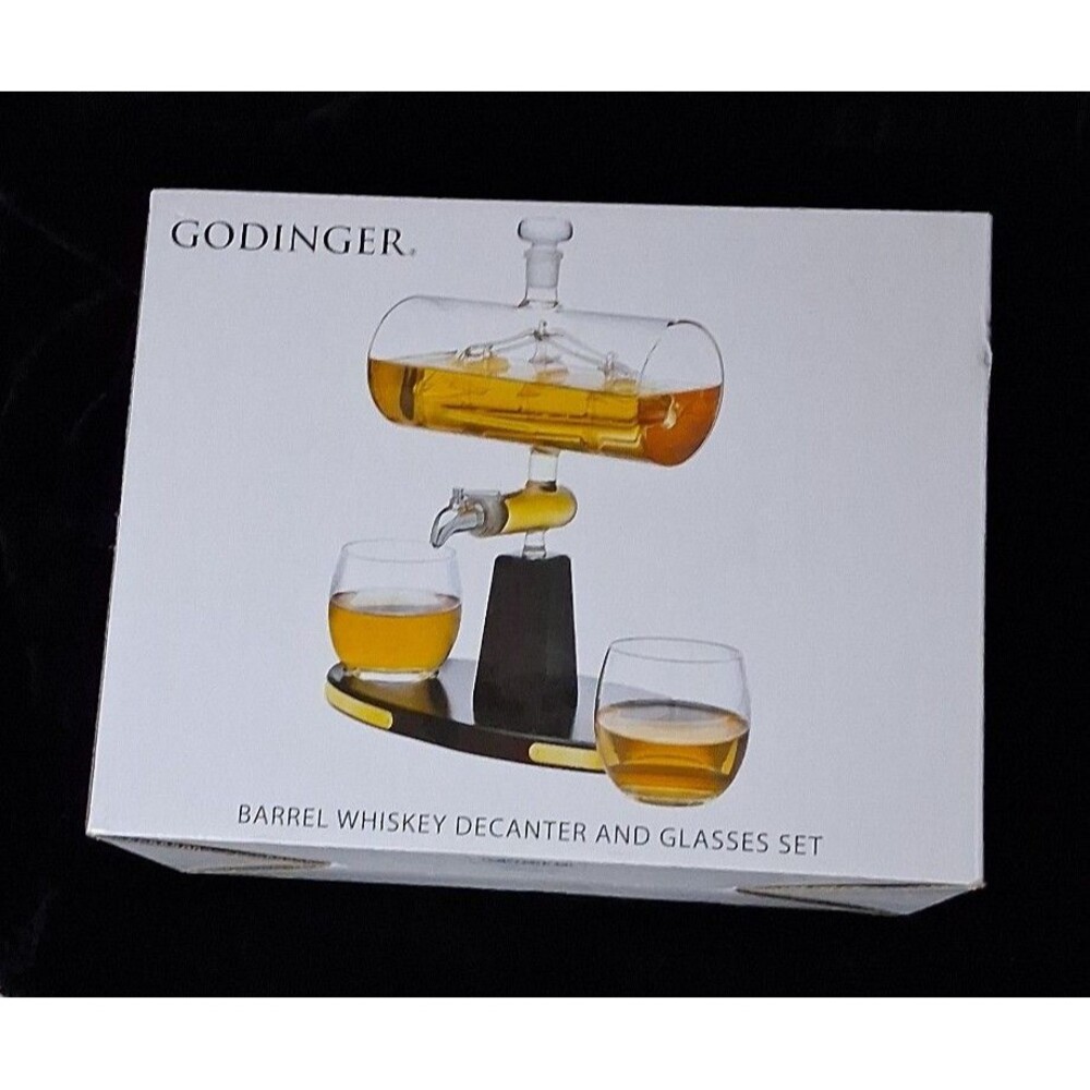 Godinger Barrel Whiskey Decanter and Glasses Set